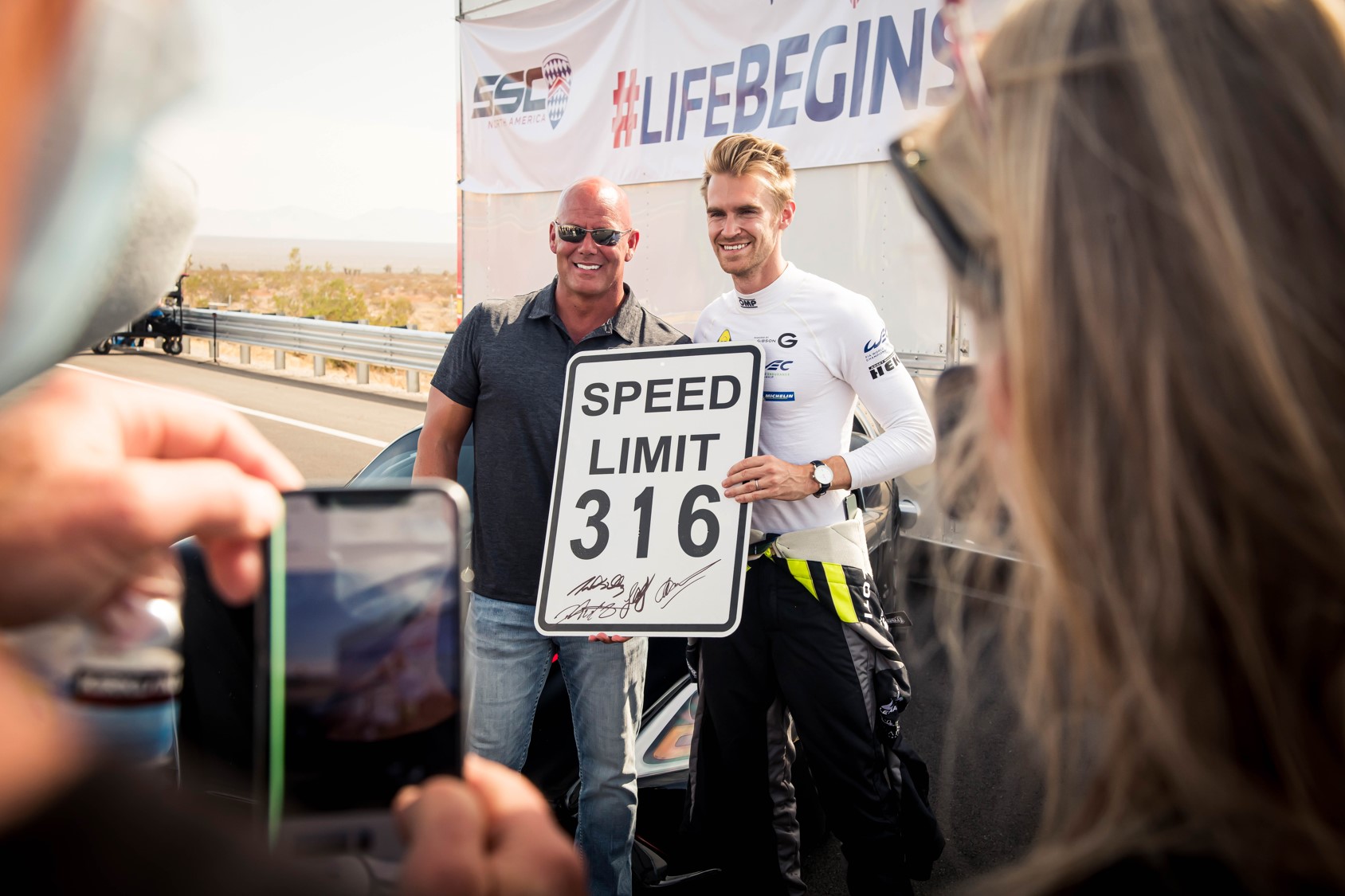 Jerod Shelby and Oliver Webb after earning Fastest Production Vehicle title